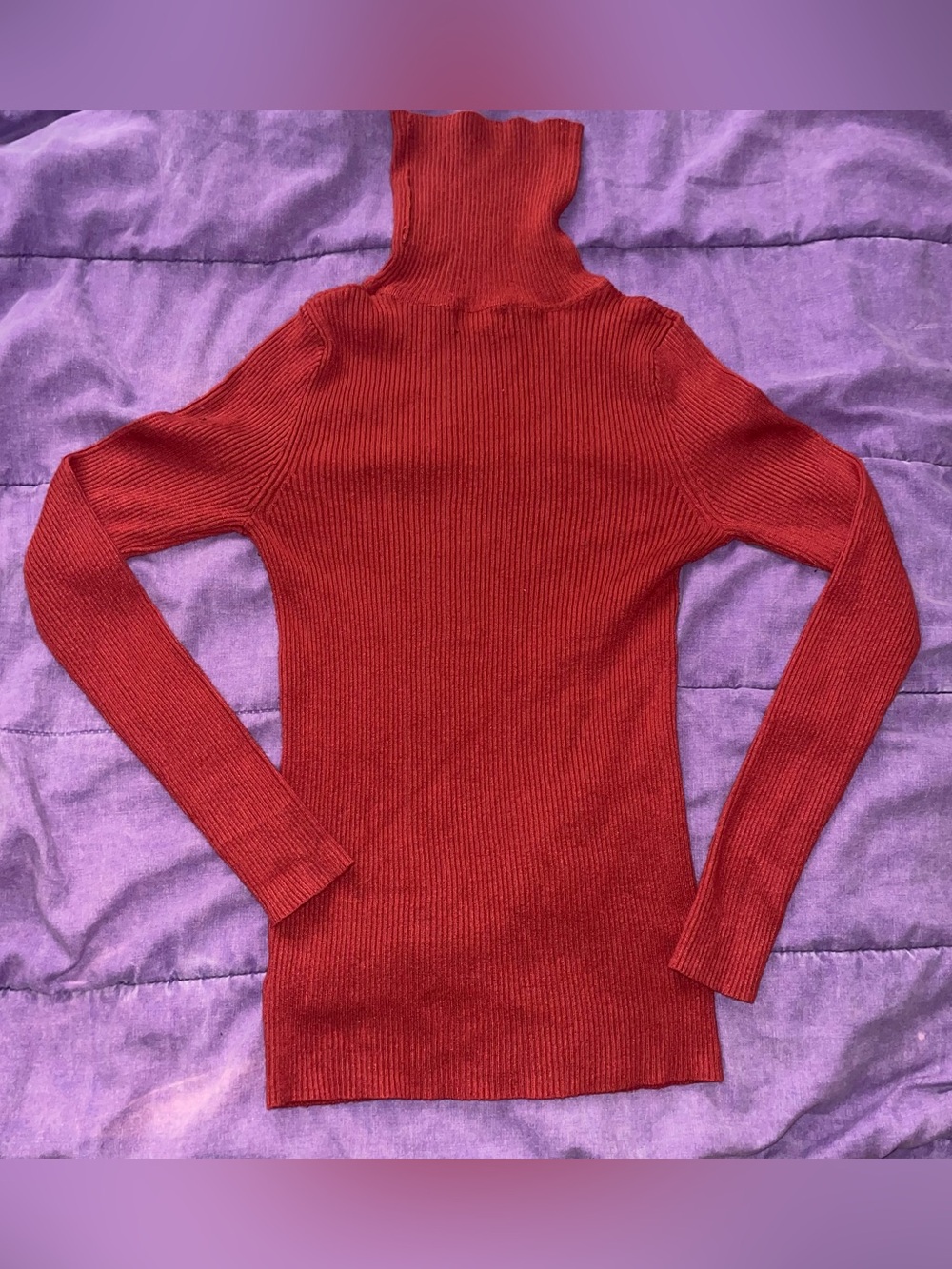 Slim Ribbed Turtleneck Sweater - Red